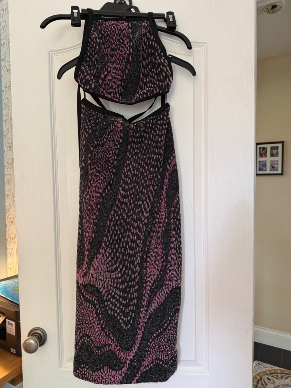 Paolo Pink and Black Backless Halter Maxi Dress